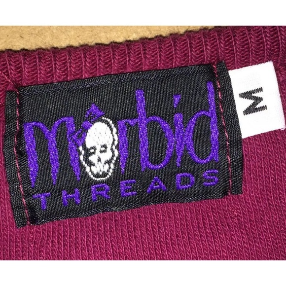 Morbid threads maroon cardigan flower embroidery M - Picture 4 of 8